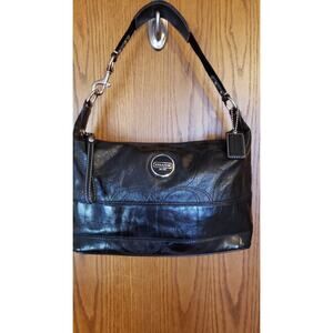 Vintage COACH Black Patent Leather Signature Hobo Bag #F17421